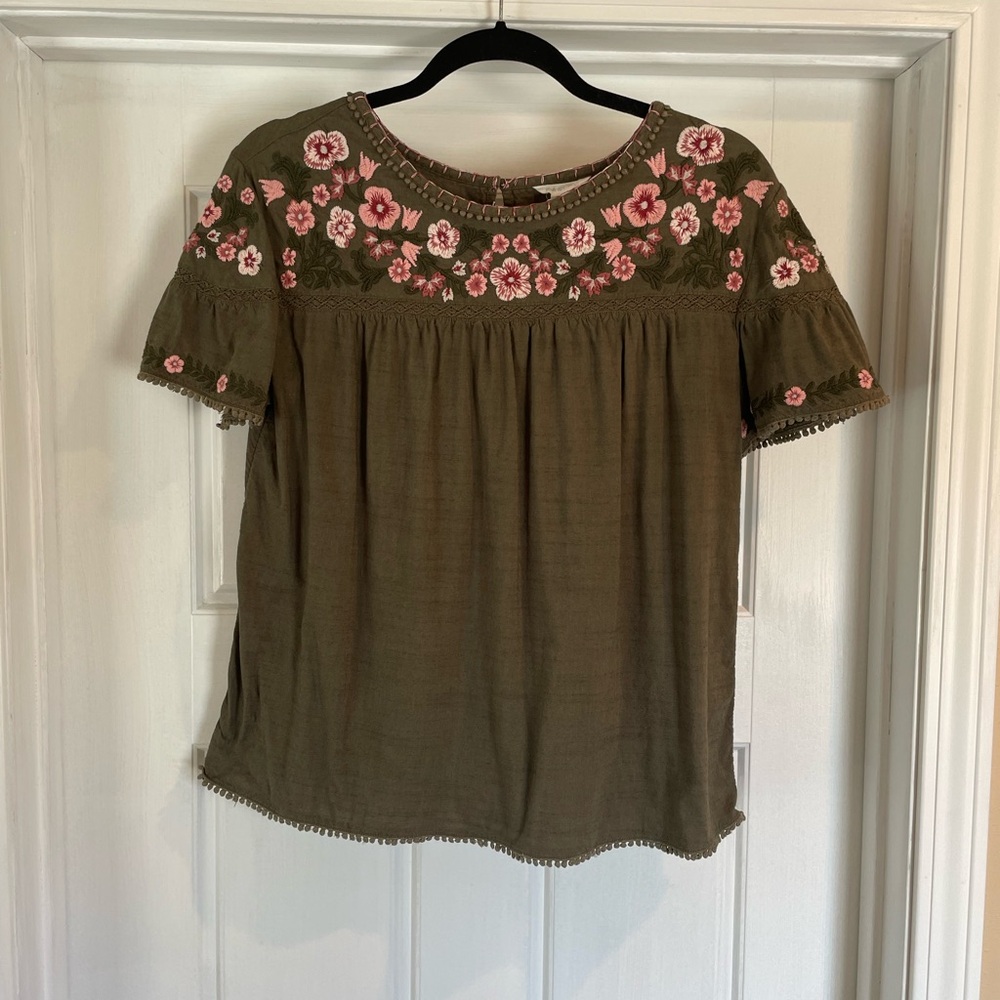 CASLON Embroidered Olive Green Floral in Pinks